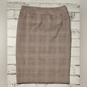 Togo Plaid Pencil Skirt Tan Office Career Academia Midi Skirt